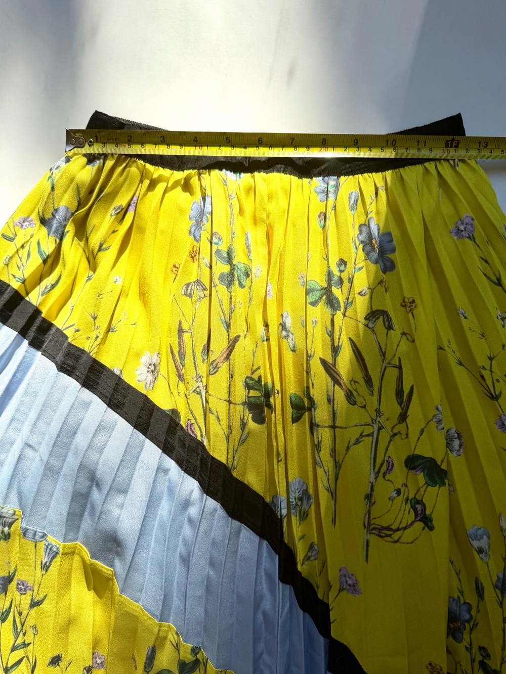Self-Portrait Yellow Floral Pleated Asymmetrical Midi Maxi Skirt Blue Black - Picture 8 of 8